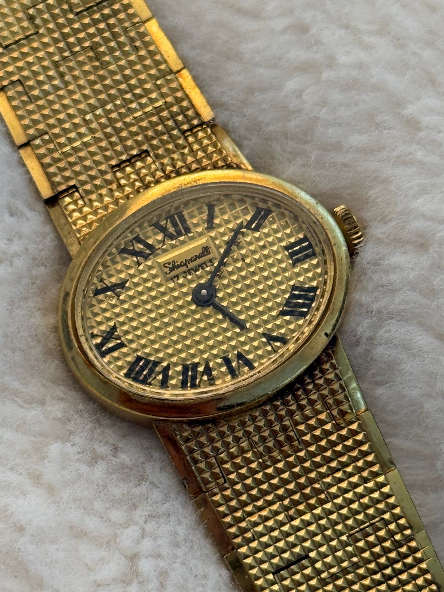 vintage Schiaparelli gold hobnail watch