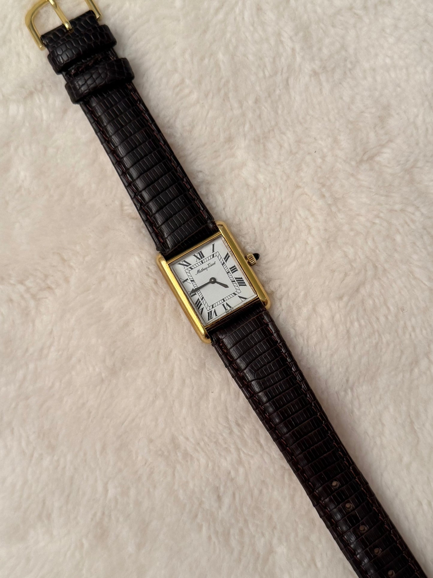vintage mathey-tissot tank leather watch