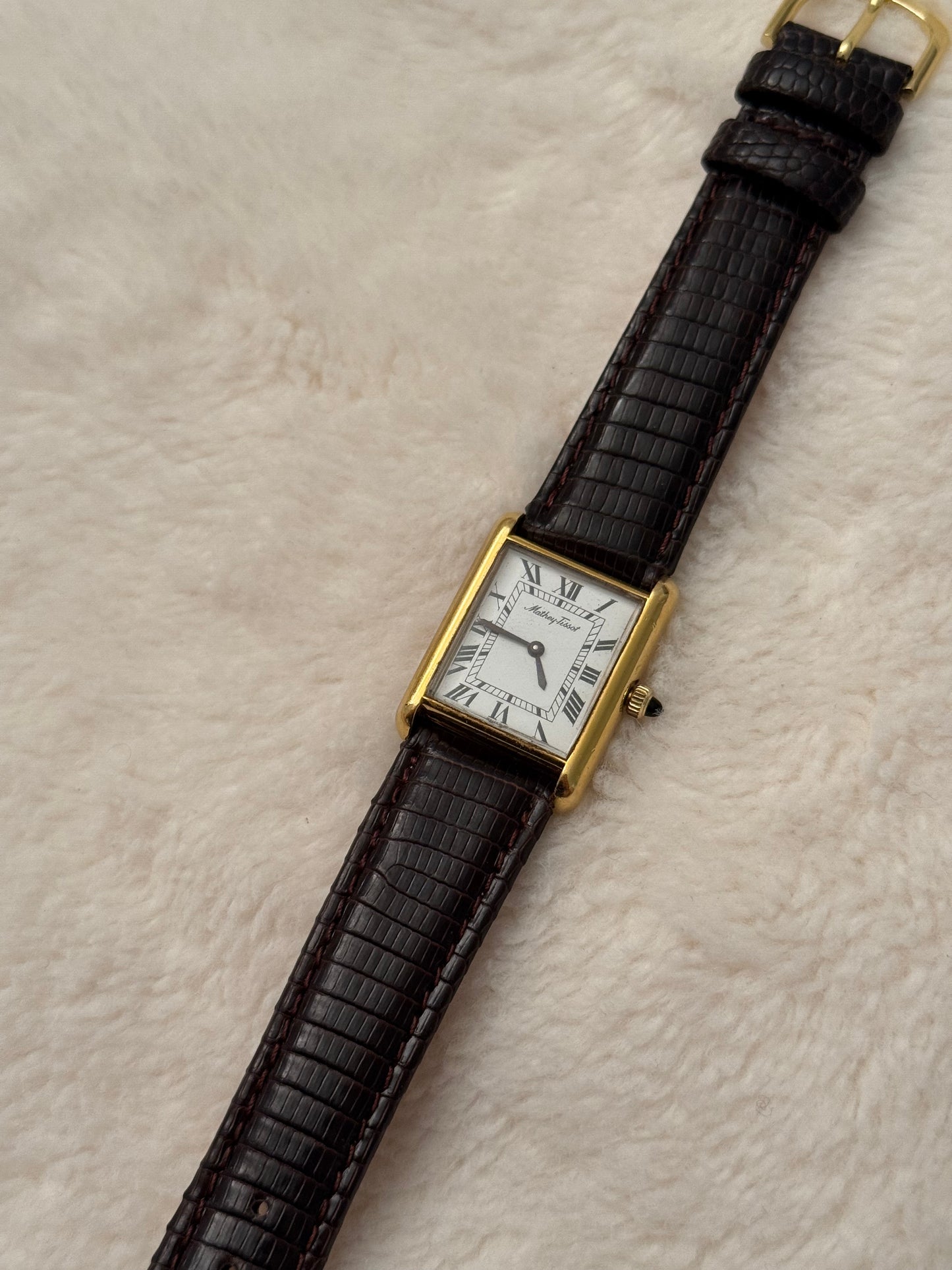 vintage mathey-tissot tank leather watch