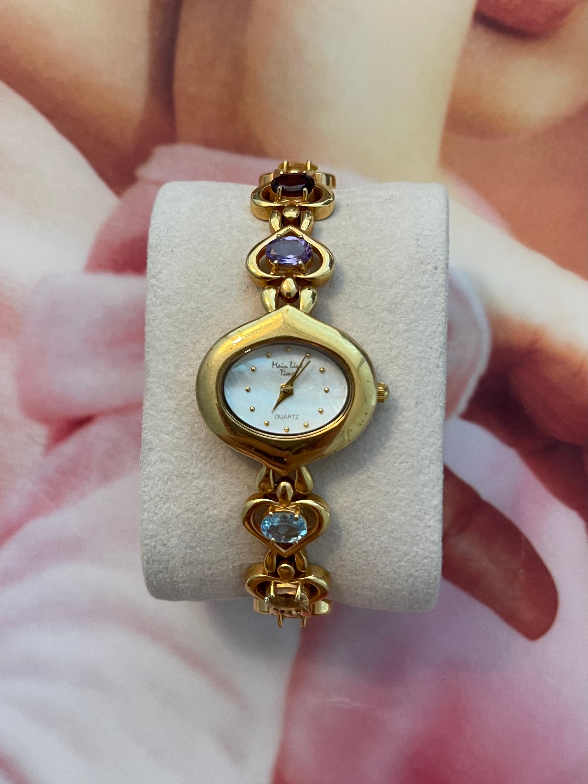 Cheapest Vintage! Main Line Time Quartz Gold Pearl Crystals Quartz Watch! So BEAUTIFUL!♥️