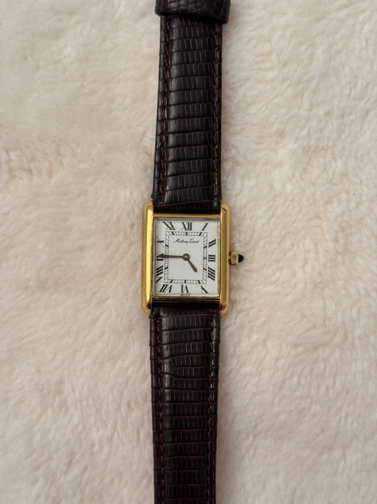 vintage mathey-tissot tank leather watch