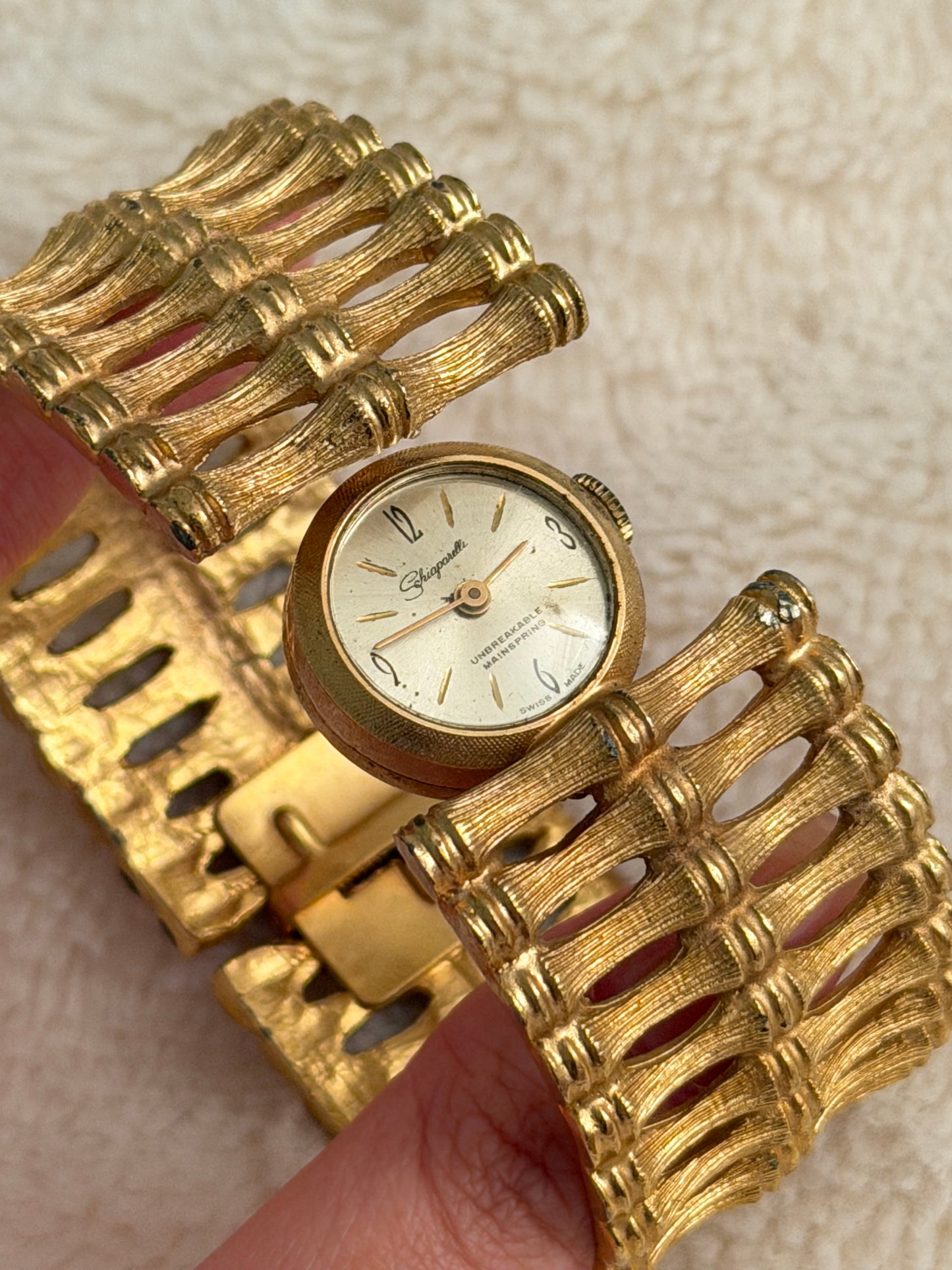 vintage Schiaparelli bamboo peekaboo watch
