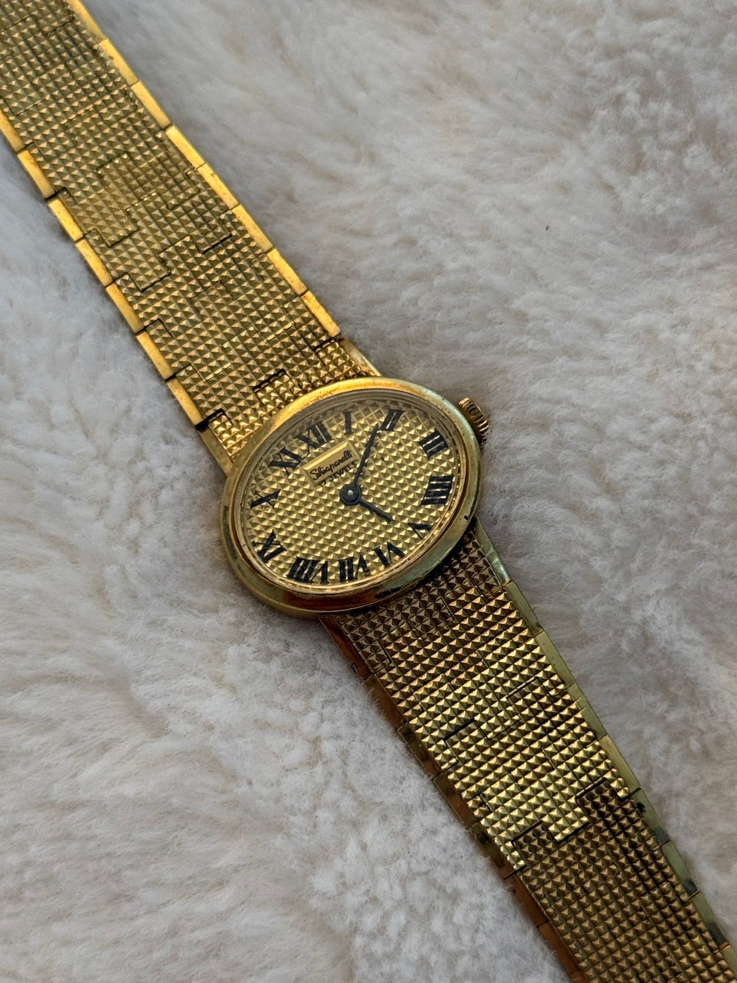 vintage Schiaparelli gold hobnail watch