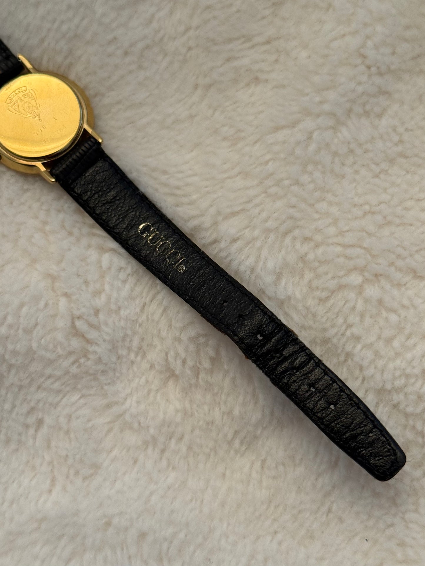 vintage gucci black leather watch w/ box