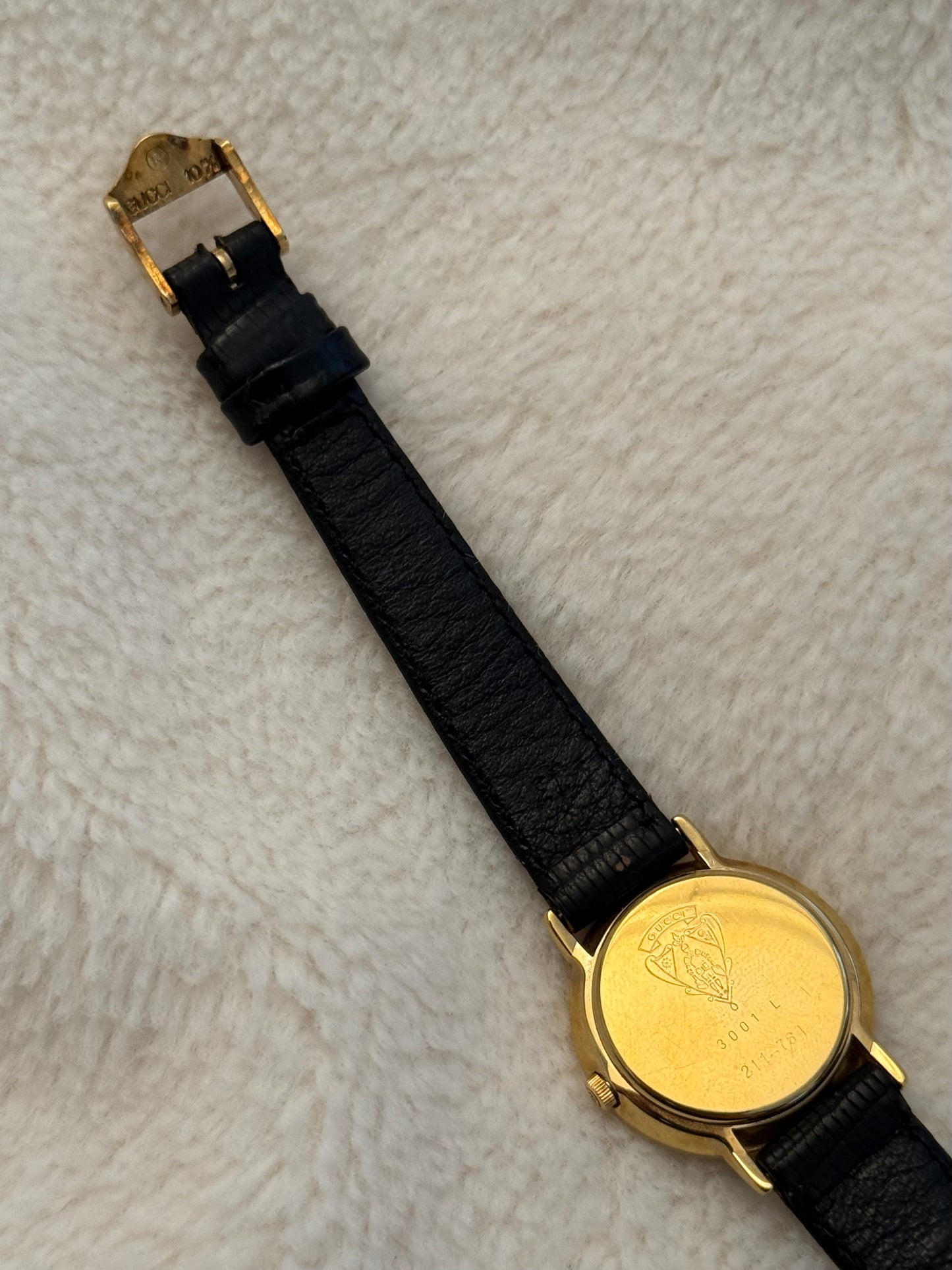 vintage gucci black leather watch w/ box