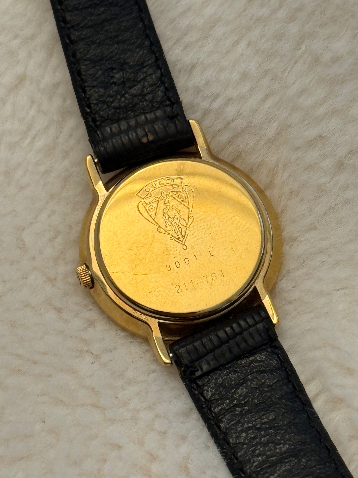 vintage gucci black leather watch w/ box