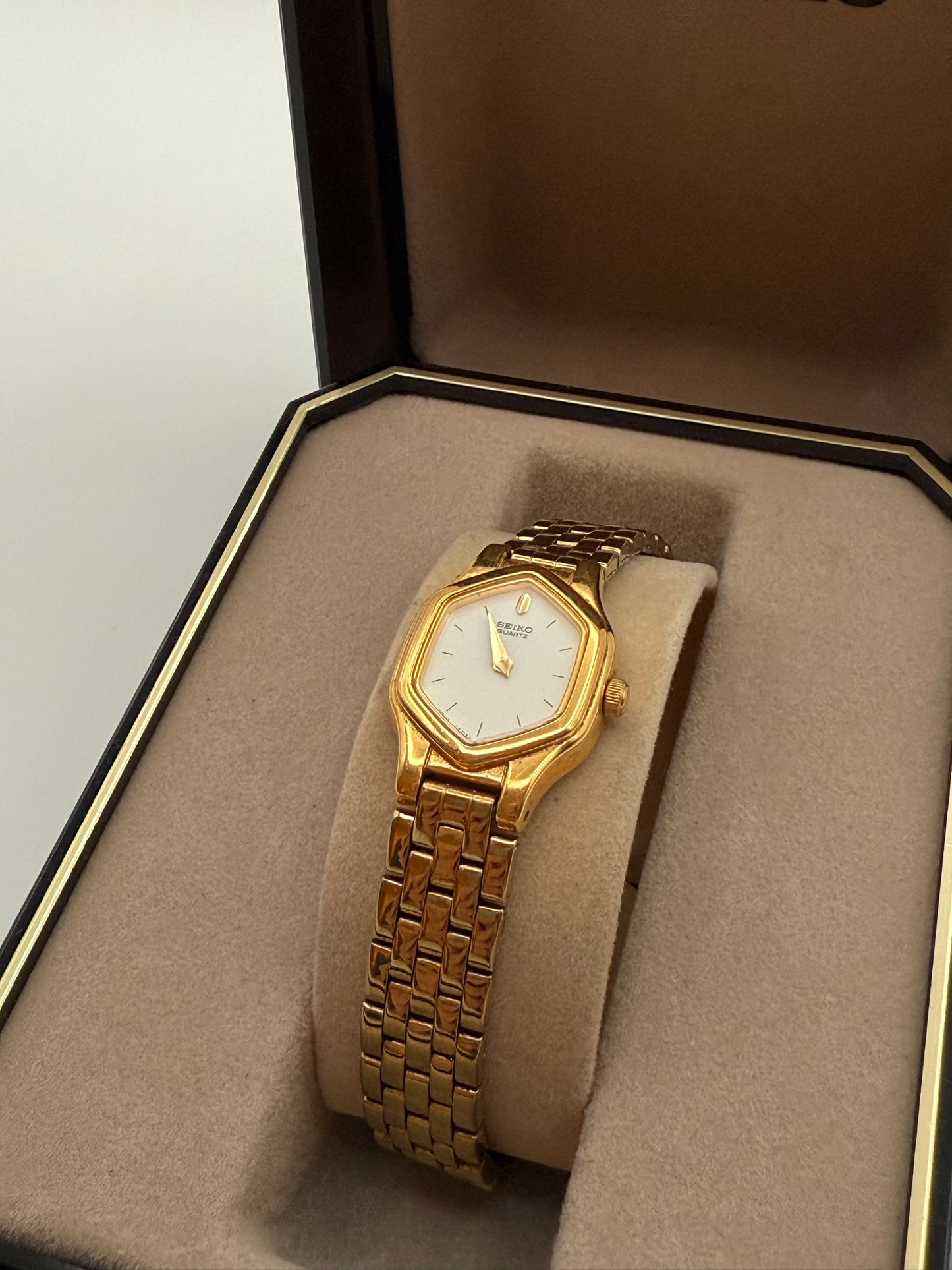 vintage seiko gold watch w/ box and papers