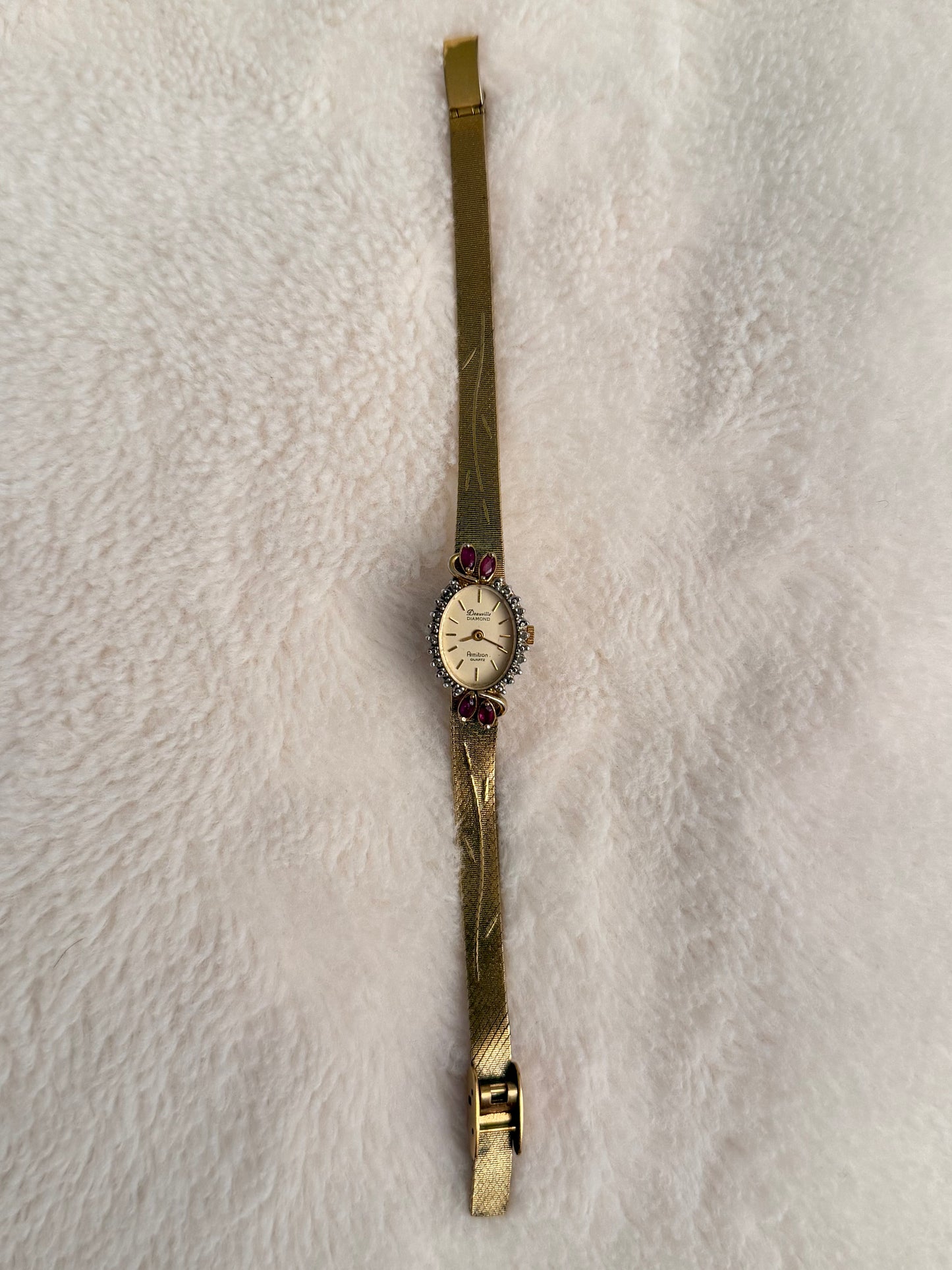 vintage deauville gold ruby watch