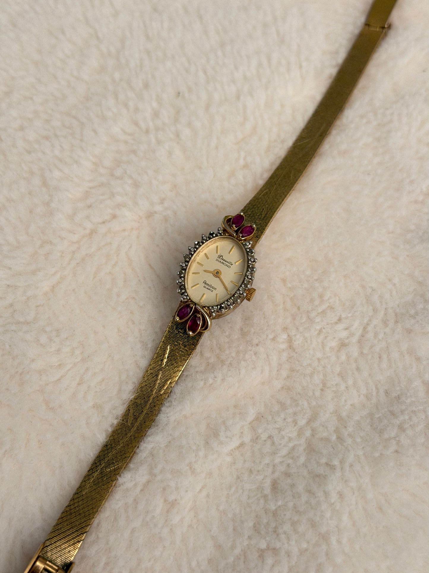 vintage deauville gold ruby watch