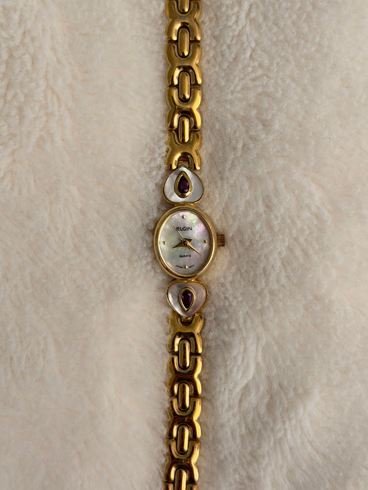 vintage elgin pearl and amethyst watch