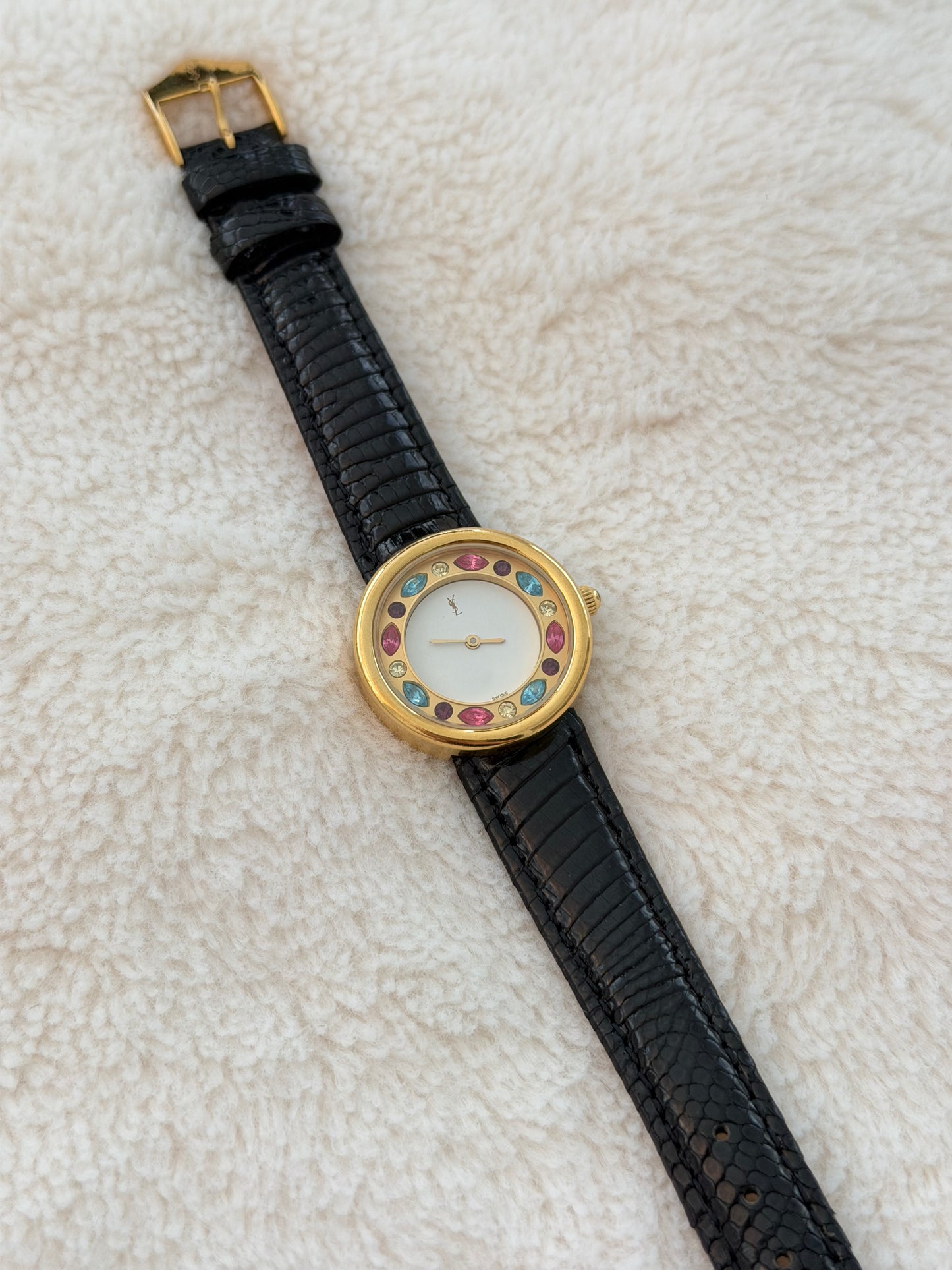 vintage 90's ysl gold gem watch