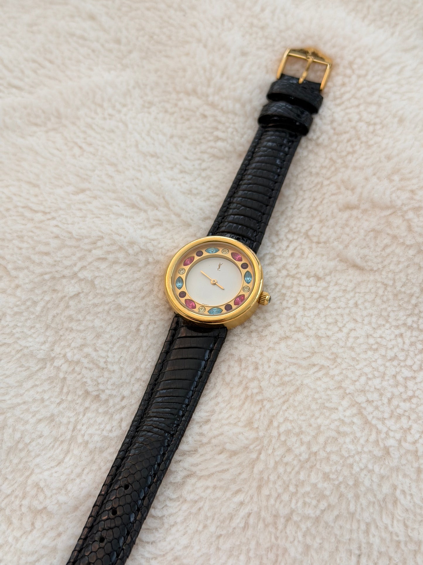 vintage 90's ysl gold gem watch