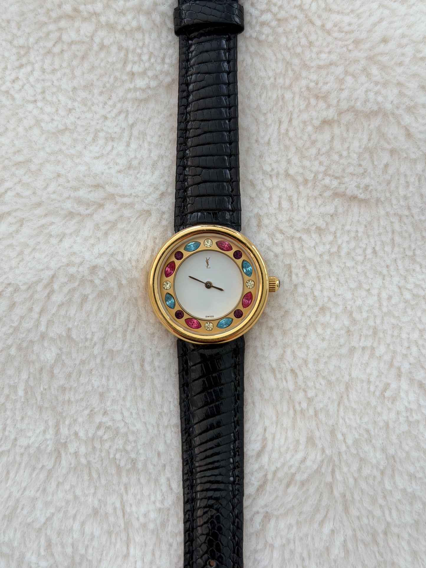 vintage 90's ysl gold gem watch