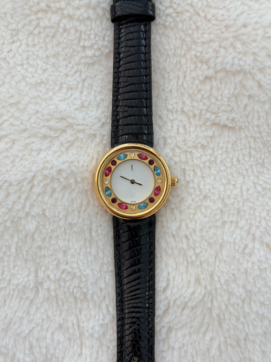 vintage 90's ysl gold gem watch